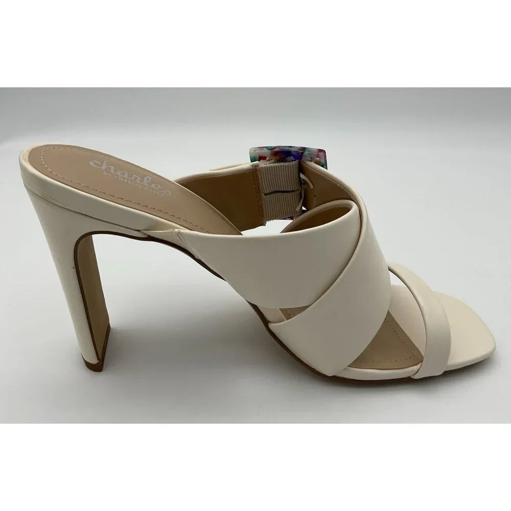 Charles David Gleam Slide Off White Heeled Sandal Colorful Buckle 9.5M NWT - Picture 4 of 11